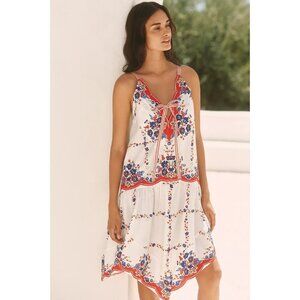 Celandine Plunge-Neck Drop-Waist Cotton Midi Dress XS